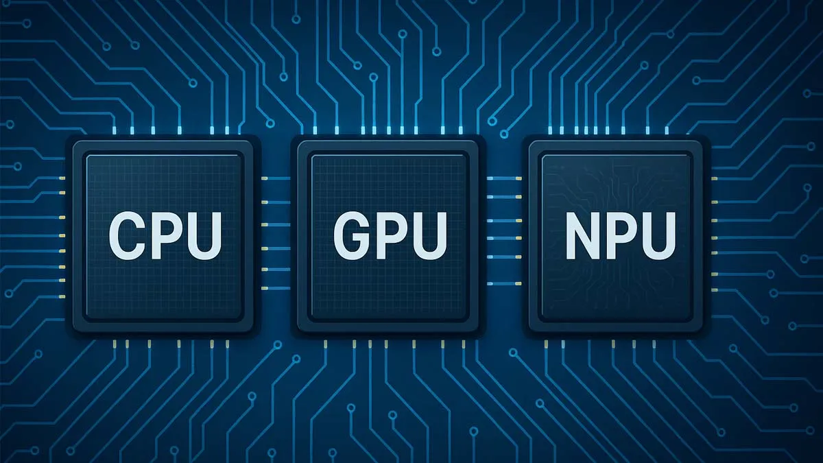 Imagen que demuestra la diferencia entre una npu, gpu y cpu para educar a las personas